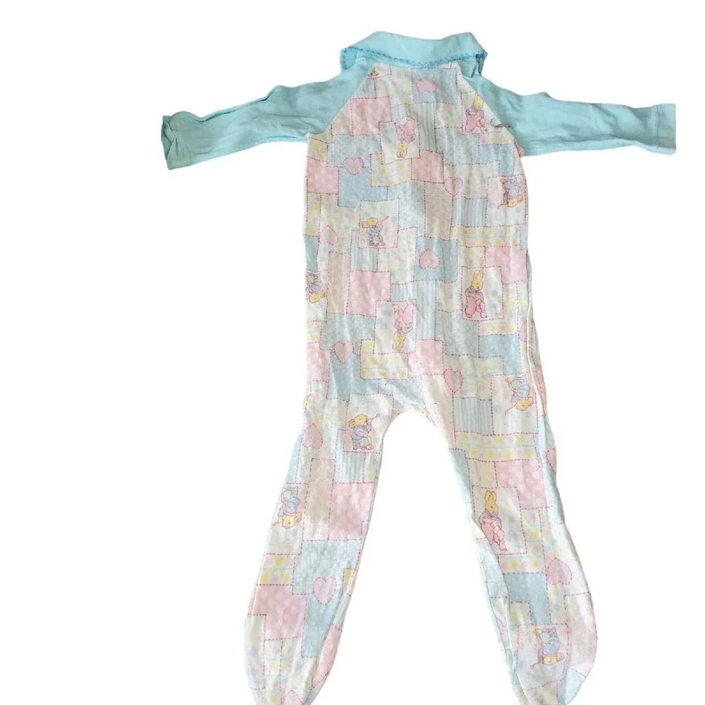 Vintage Patchwork Peter‎ Rabbit Flannel Footie Sleeper Pajamas Baby Girl 6/12 M